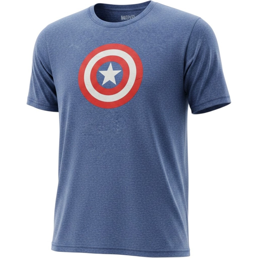 Marvel Mens Captain America Shield Graphic T-Shirt Heather Blue Large L NEW